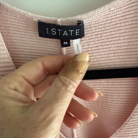 1. State Soft Pink V-Neck Sweater with Lantern Sleeves, Size Medium - Picture 3 of 7